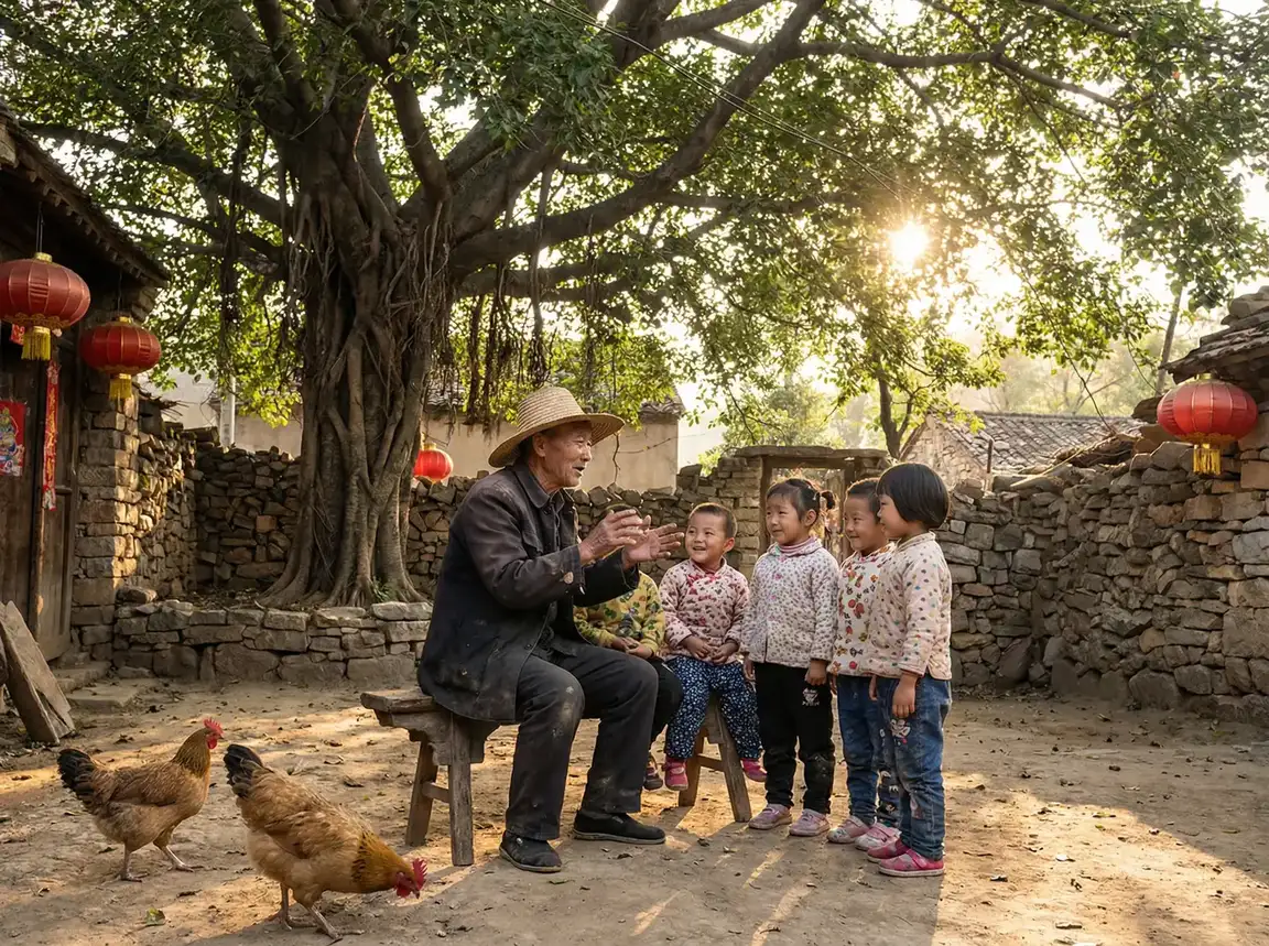 老人在大榕树下给孩子们讲故事 - 人鱼小姐全集 乡村记忆